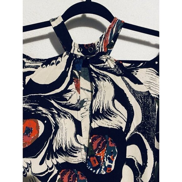 Free People Dress Womens Large Drift Away Black Abstract Cold Shoulder Tunic - Picture 6 of 10